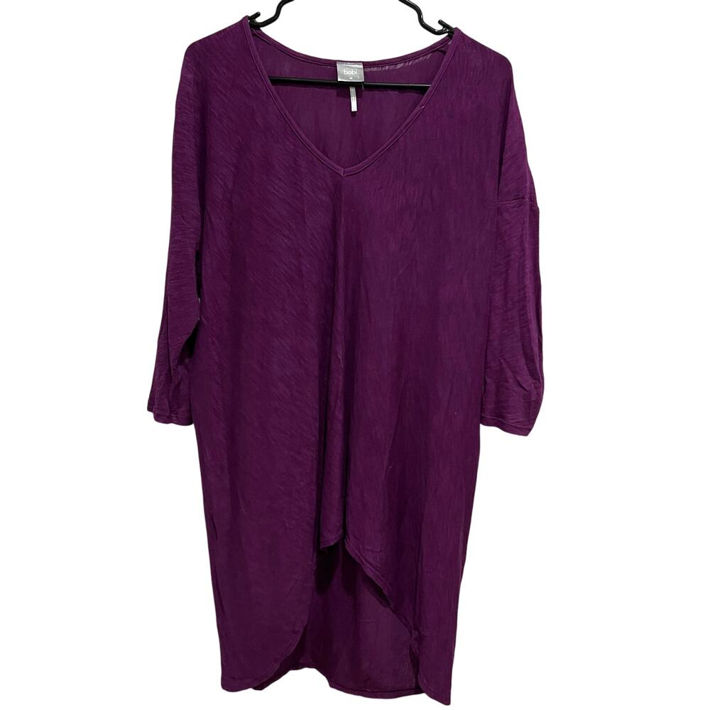 Bobi Plum Lightweight 3/4 Sleeve V-Neck Tunic Medium